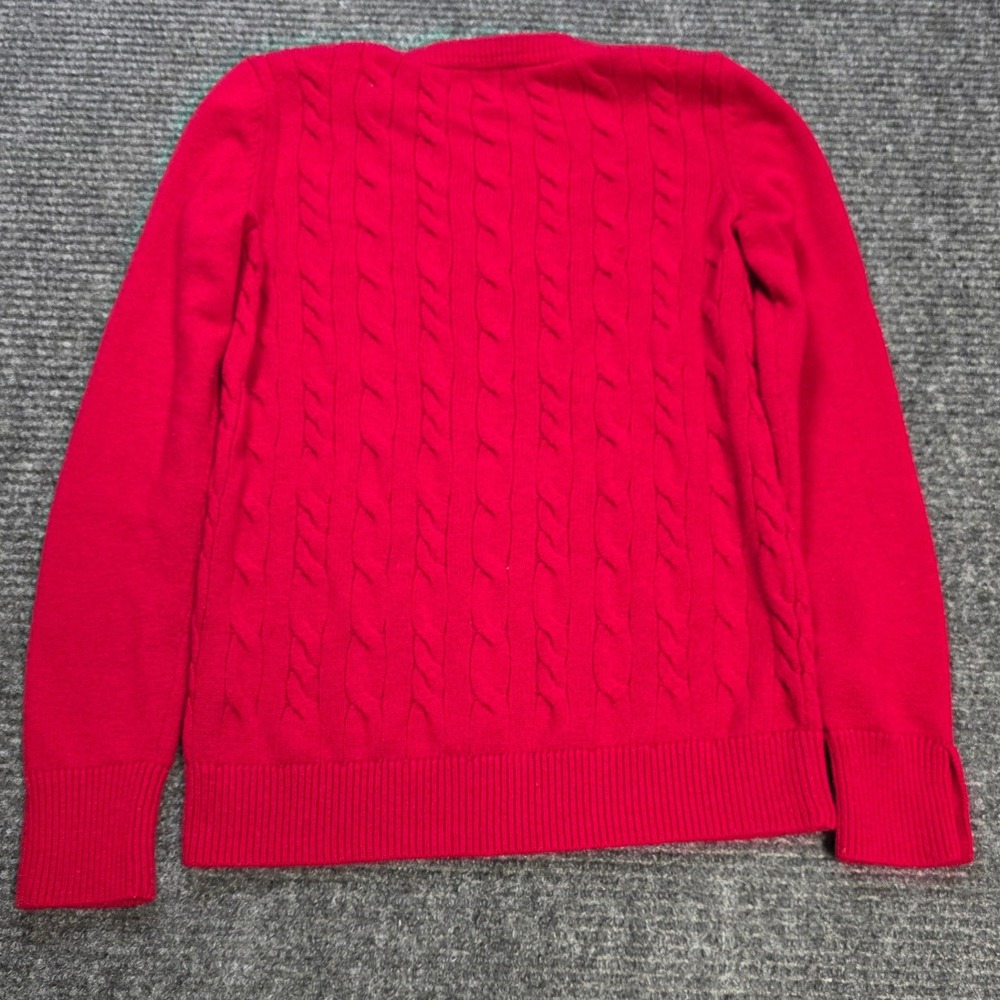 Talbots Petites Cable Knit Sweater Women's Size P Red Button Cuff Crew Neck - Picture 2 of 7